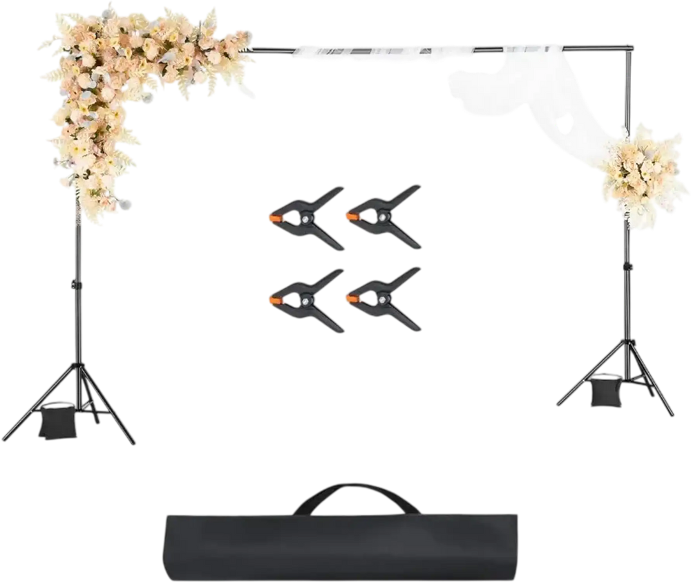 VEVOR Backdrop Stand, 6.5 x 10 ft Adjustable Photo Backdrop Stand Kit, Portable Background Backdrop Stand with 5 Crossbars, Heavy Duty Projector Screen Stand, for Wedding, Photo Video Studio & Party