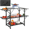 VEVOR Camping Kitchen Table, One-piece Folding Portable Cook Station with A Carrying Bag, Aluminum Camping Table 4 Iron Side Tables & 2 Shelves, Ideal for Outdoor Picnics, BBQs, Camping, RV Traveling