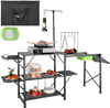 VEVOR Camping Kitchen Table, One-piece Folding Portable Cook Station with A Carrying Bag, Long Aluminum Camping Table 3 Side Tables, 2 Shelves & A Detachable Sink for Outdoor Picnics, BBQs, Camping