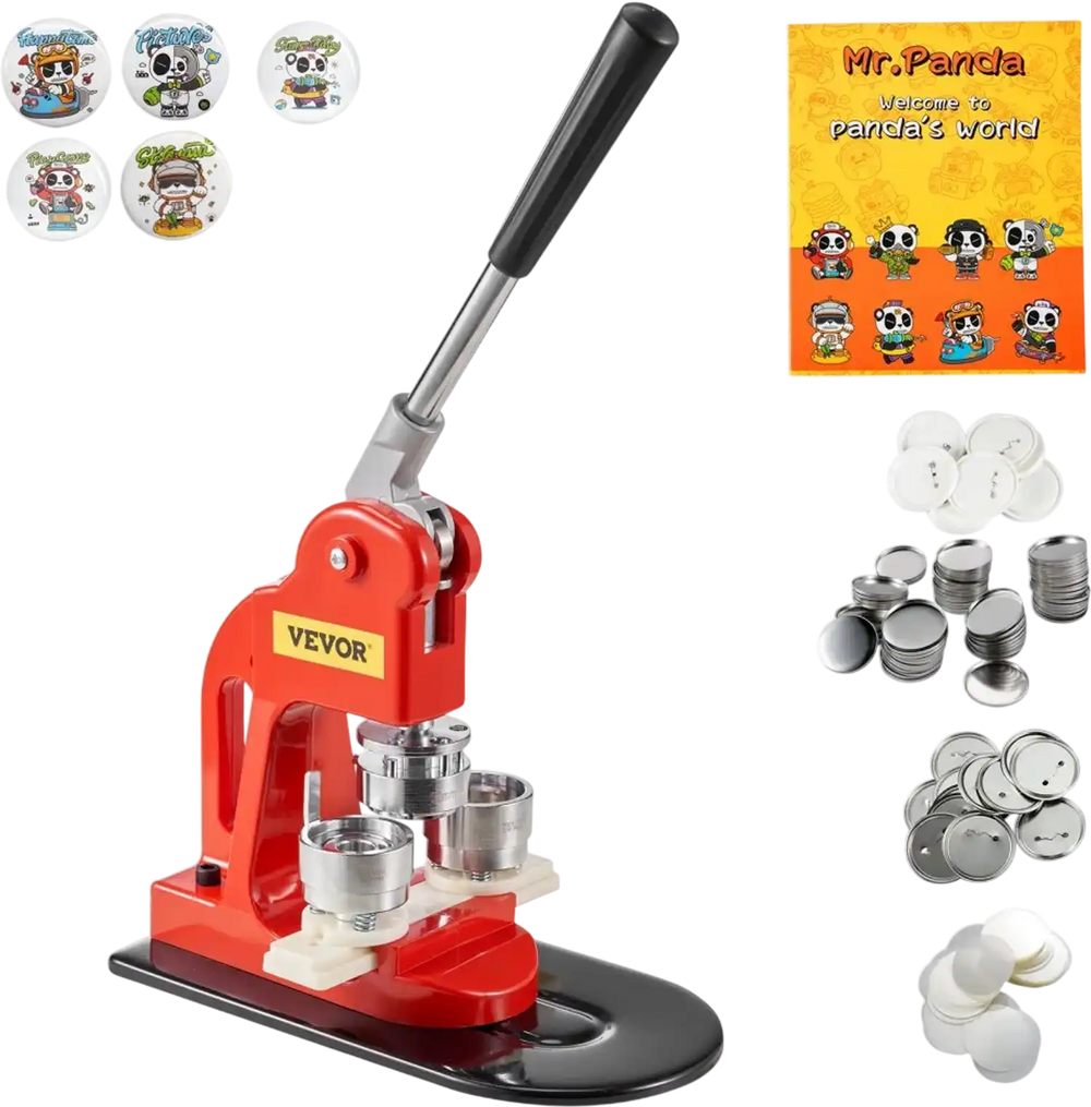 VEVOR Button Maker Machine, 32 mm (1.25 inch) Badge Punch Press Kit, Children DIY Gifts Pin Maker, Button Making Supplies with 500pcs Button Parts & Circle Cutter & Magic Book