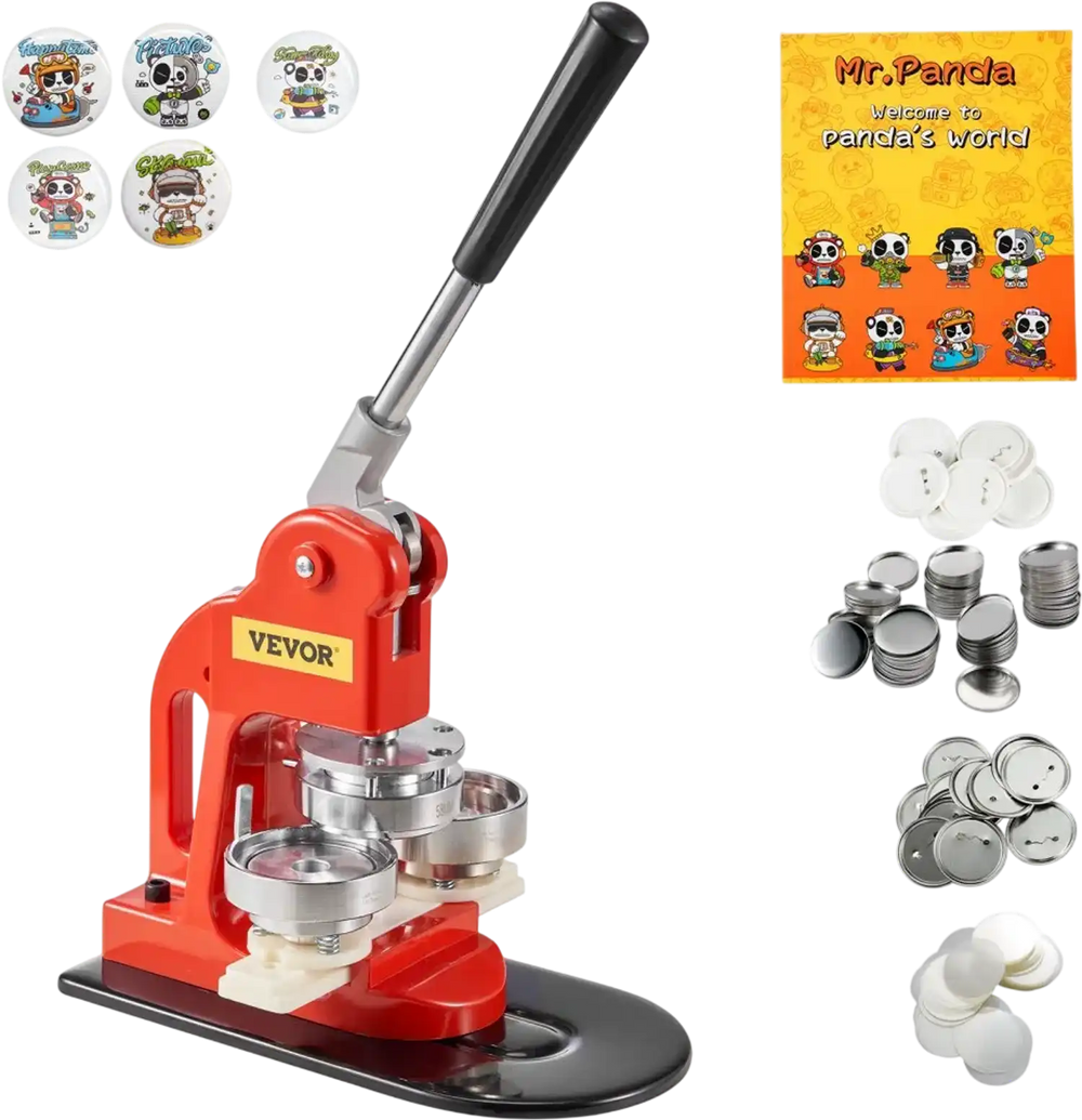 VEVOR Button Maker Machine, 58 mm (2.25 inch) Badge Punch Press Kit, Children DIY Gifts Pin Maker, Button Making Supplies with 500pcs Button Parts & Circle Cutter & Magic Book