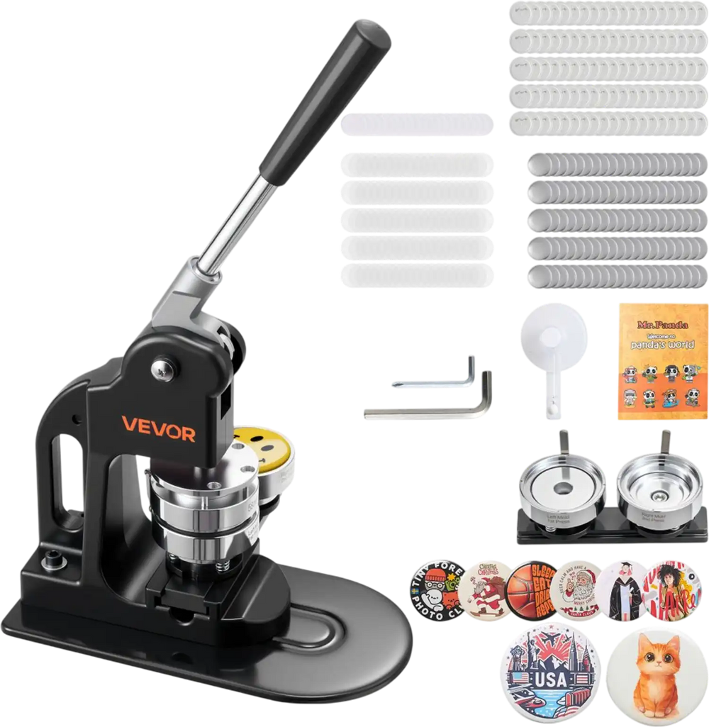 VEVOR Button Maker Machine, 2.25 in, Pin Maker Machine with 500pcs Button Parts, Circle Cutter, Hex Wrenches and Magic Book, Ergonomic Handle, for DIY Badges, Personalized Pins and Key Chains, Black