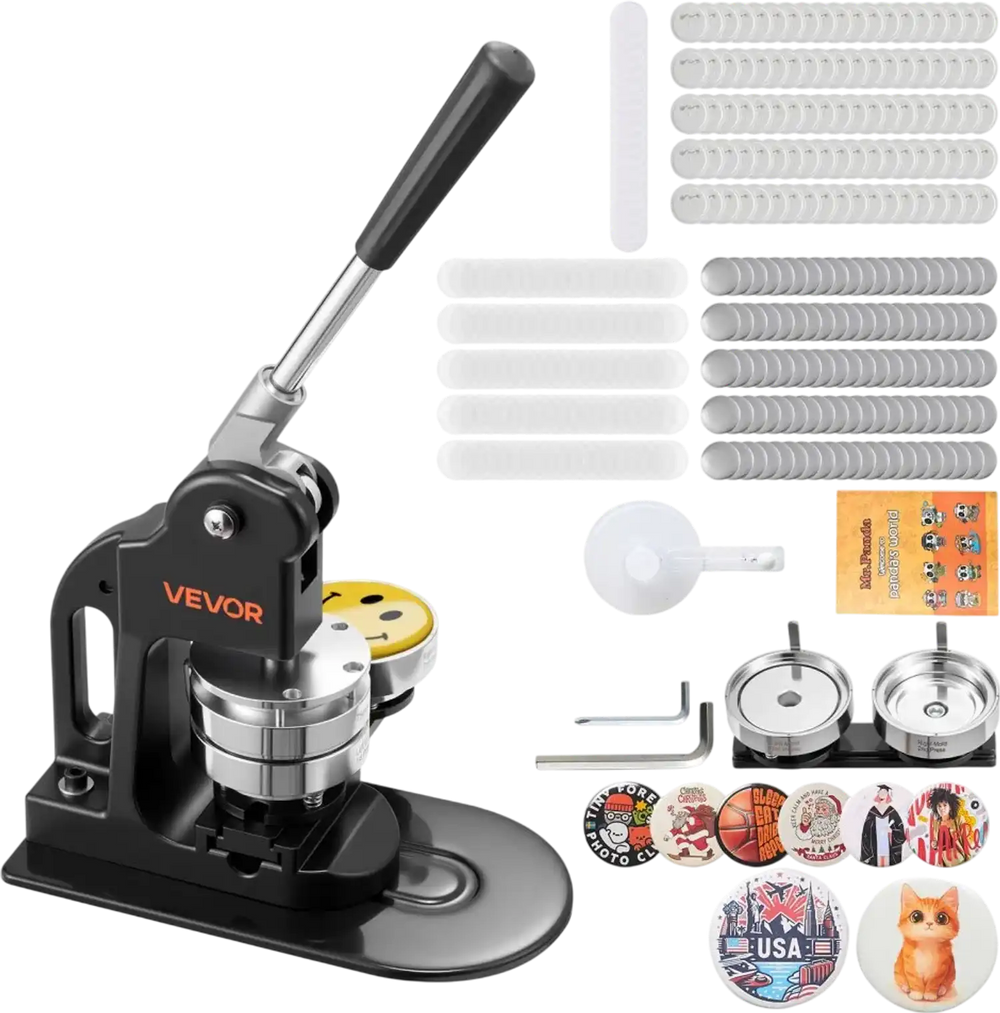 VEVOR Button Maker Machine, 3 in, Pin Maker Machine with 500pcs Button Parts, Circle Cutter, Hex Wrenches and Magic Book, Ergonomic Handle, for DIY Badges, Personalized Pins and Key Chains, Black
