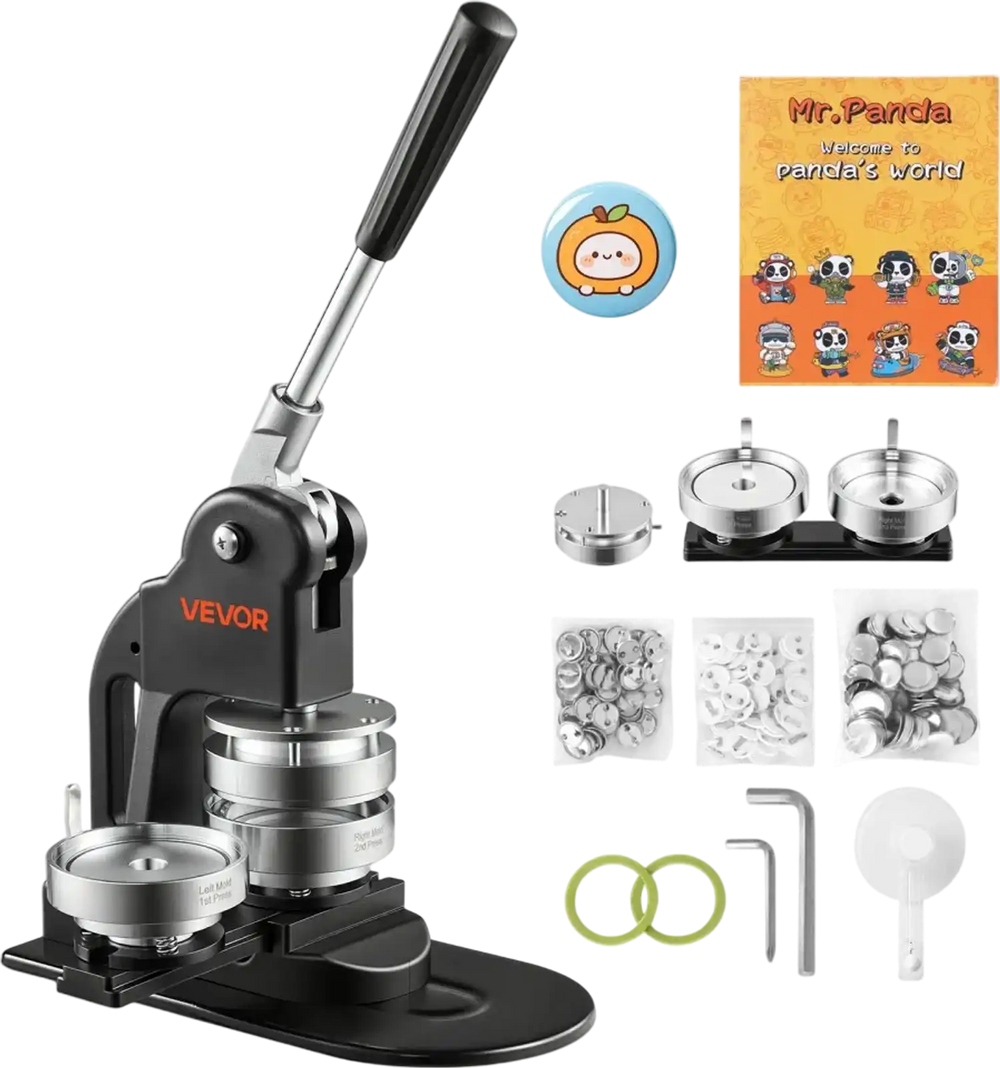 VEVOR Button Maker Machine 3" / 75mm Pin Maker 500pcs Button Parts Black, with Circle Cutter, Magic Book, and Hex Wrenches, Ergonomic Handle, for DIY Badges, Pins, Fridge Magnets and Key Chains