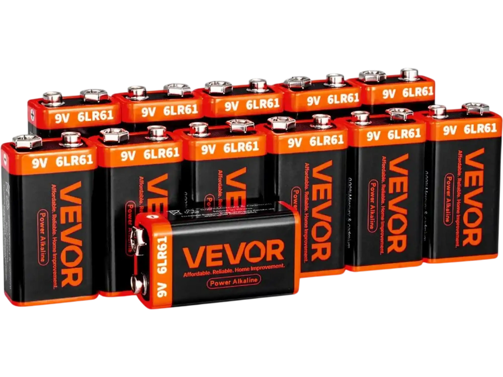 VEVOR 9V Alkaline Batteries, 12-Pack, 9 Volt Square Battery for Smoke Detector, 10-Year Shelf Life, Long Lasting, All-Purpose, for Fire Alarm, Household Office Business Devices, Electronics & Audio