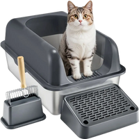 VEVOR Cat Litter Box, 6 inches Deep, XL Extra Large Stainless Steel Cat Litter Box with Scoop, Wide Filtering Foot Board & High Sides, Enclosed Odor-Free Easy-to-Clean Litter Box, Fit for Big Cats
