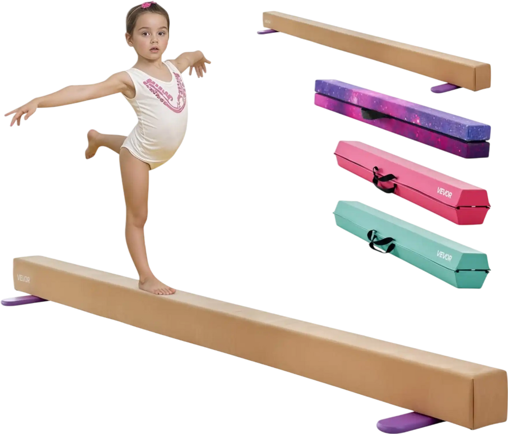 VEVOR 8FT Balance Beam for Kids, 350 LBS Stable Support Gymnastics Floor Beam with Non-Slip Wooden Mats, Wood-Core Gymnastics Training Equipment with Anti-Slip Bottom for Home and Gym, Yellow