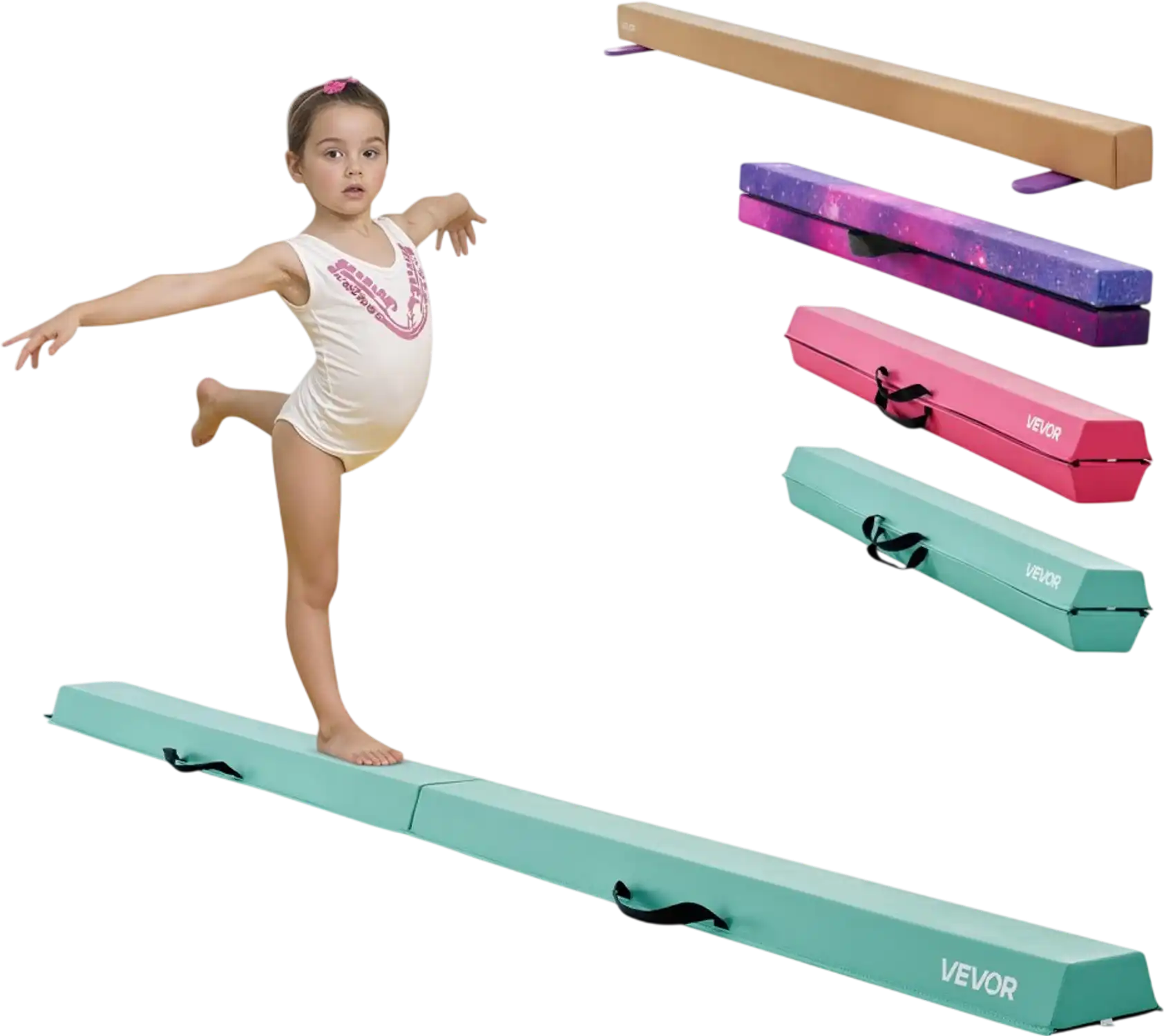 Vevor Balance Beam 8' Folding Gymnastics Floor Beam for Kids Mint Green New