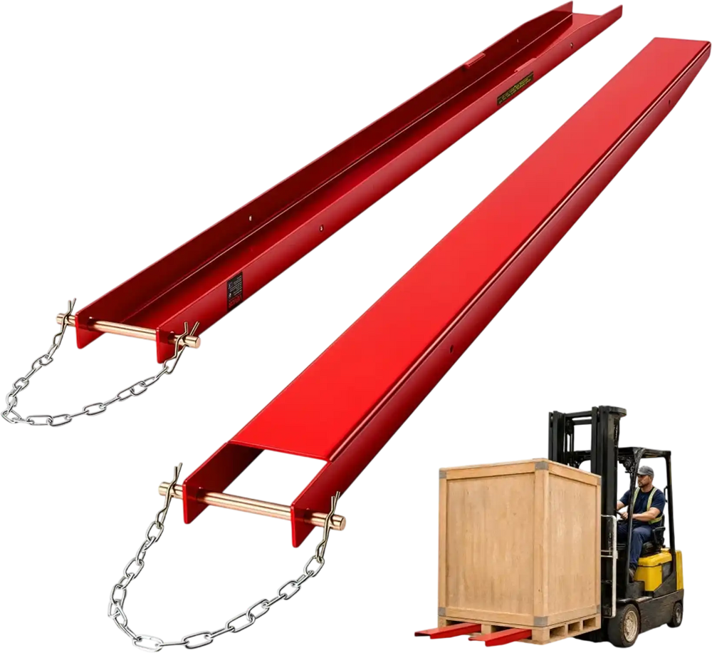 VEVOR Forklift Extensions 84 x 4.5 in, 5500 lbs Load Capacity & Bottom Lock, for Forklifts and Forklift Trucks, Heavy-Duty Industrial Steel Pallet Fork Attachments, Extended Load Handling, Red, 1 Pair