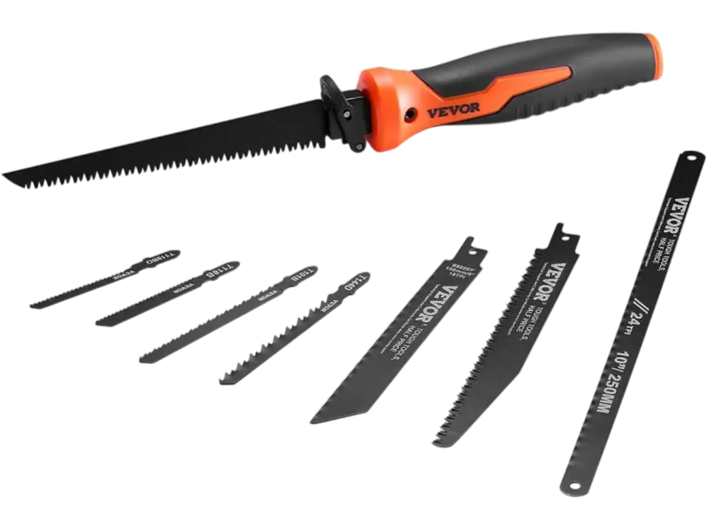 VEVOR Jab Saw, 6 in Keyhole Saw with Soft Grip Handle, 8-In-1 Multi-Blades Drywall Jab Saw, Sharp Jab Saw with Triple Ground Teeth, for Cutting Drywall Wood Metel Plastic Plywood Wallboard Thin Sheet