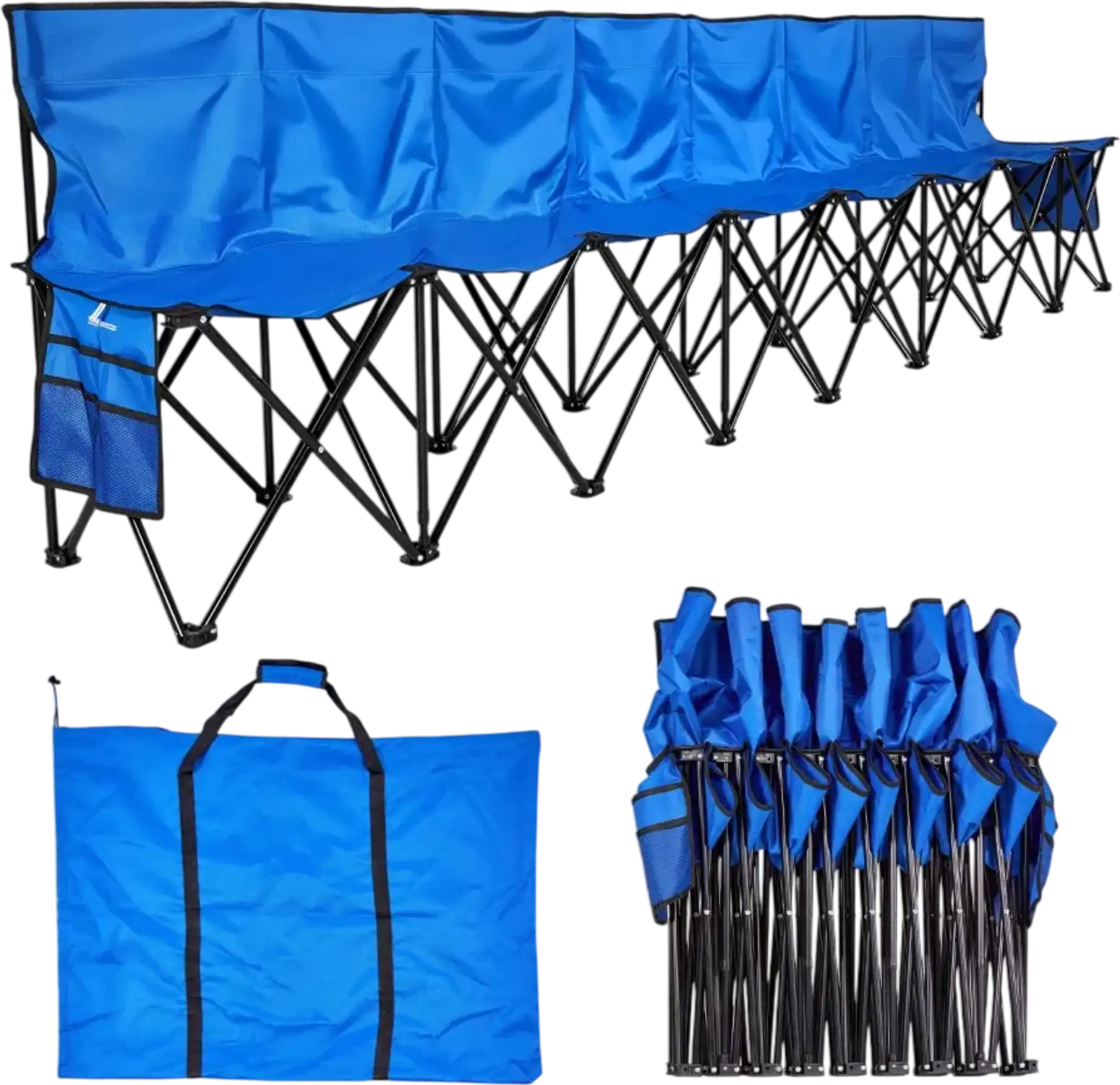 Vevor Playing Field Bench Portable Folding 8-Seat Sideline Team Bench with Backrest and Carry Bag Blue New