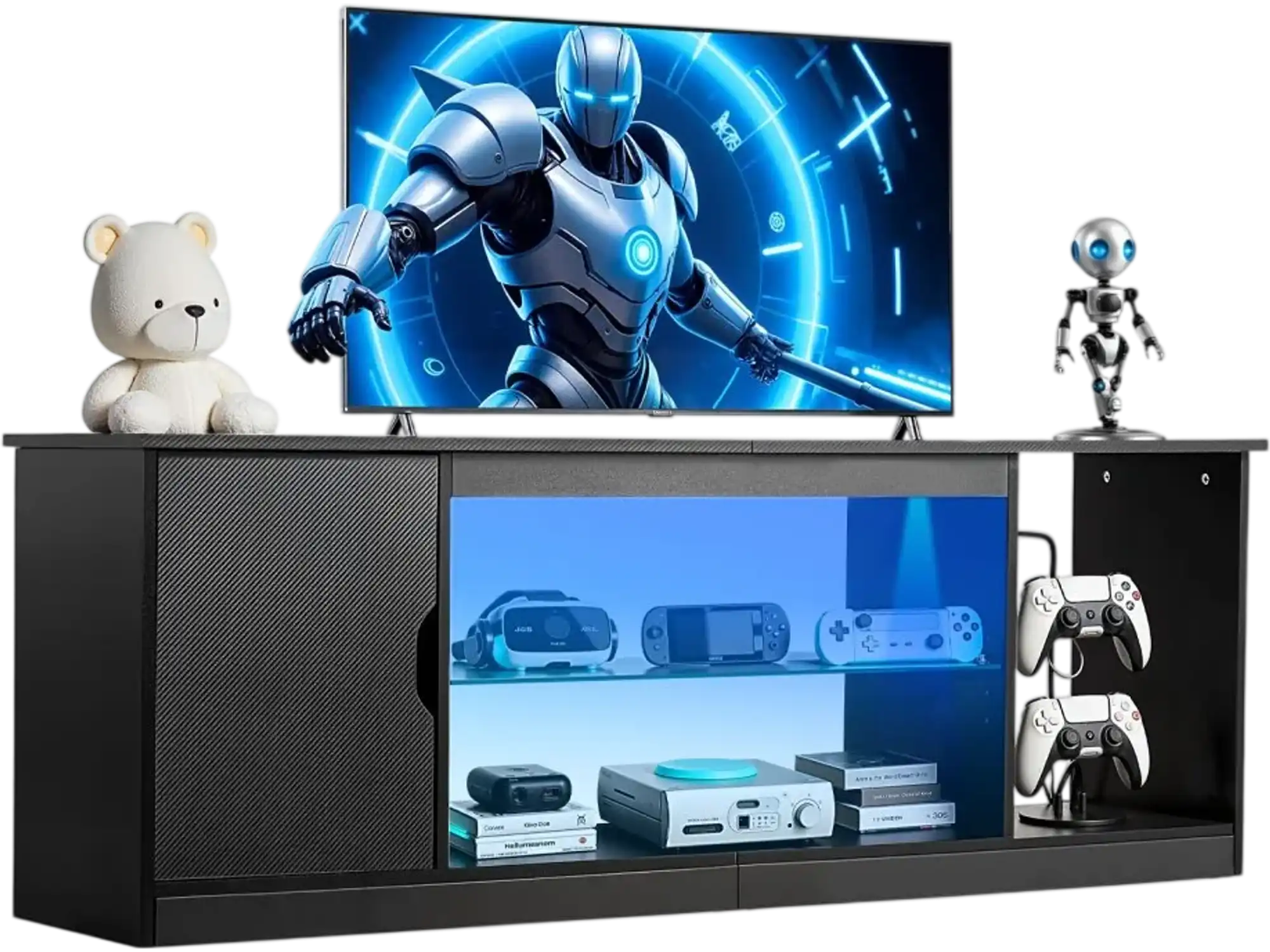 Vevor TV Stand Glass Shelf Entertainment Center with Light Strip for TVs up to 65