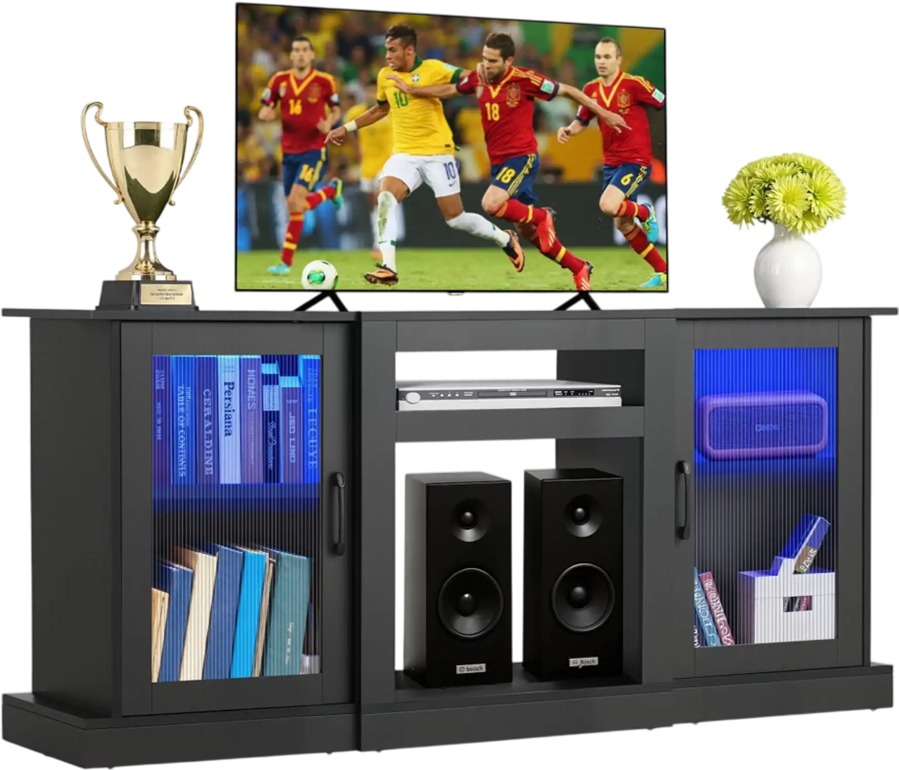 Vevor TV Stand Modern Entertainment Center with Glass Doors for TVs up to 65