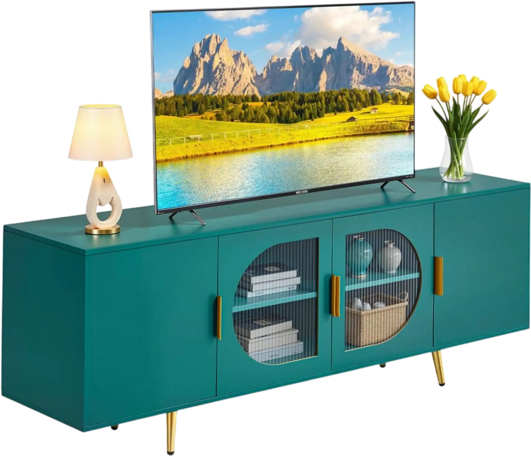 Vevor TV Stand Modern Entertainment Center with Glass Doors for TVs up to 75
