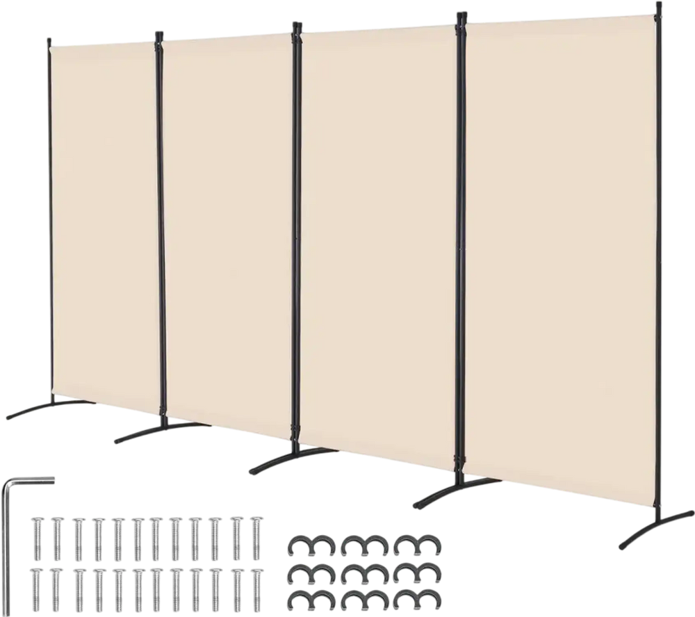 VEVOR Room Divider, 4 Panel Room Divider, Folding Privacy Screen and Portable Partition Divider for Room Separation, Freestanding Room Partitions for Office, Bedroom, Study, Beige