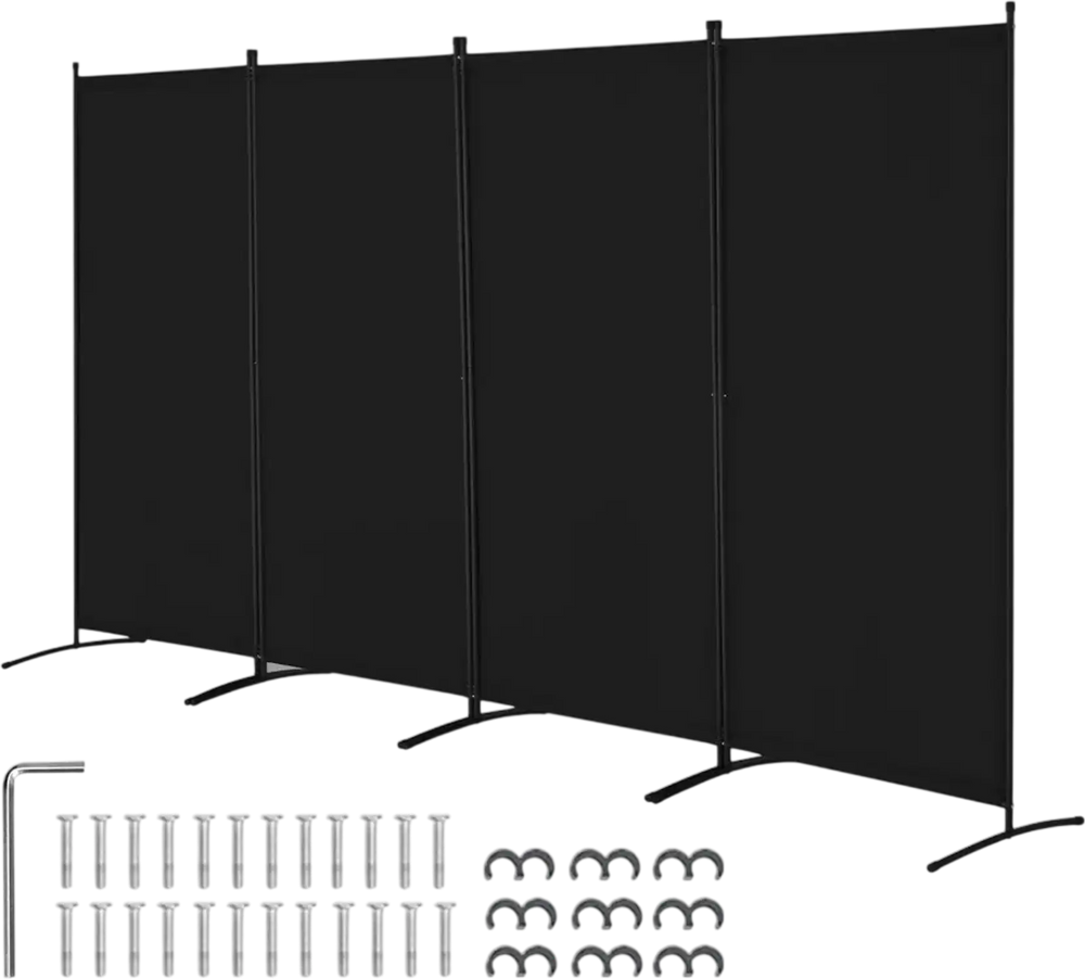 VEVOR Room Divider, 4 Panel Room Divider, Folding Privacy Screen and Portable Partition Divider for Room Separation, Freestanding Room Partitions for Office, Bedroom, Study, Black