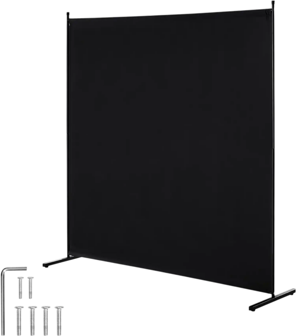 VEVOR Room Divider, Single Panel Room Divider, 6FT Privacy Screen Indoor, Partition Divider for Room Separation, Freestanding Room Divider Panel for Office, Bedroom, Black