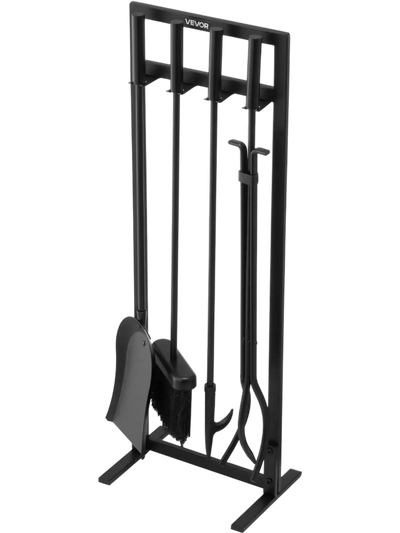 VEVOR Fireplace Tool Set, 5 PCS Fire Tool Set and Holder with Square-Frame Stand, Tongs, Ash Shovel, Brush, Fire Place Poker, Wrought Iron Steel Fireplace Accessories for Indoor/Outdoor, Black