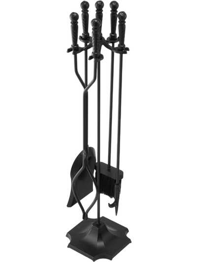 VEVOR Fireplace Tool Set, 5 PCS Fire Tool Set and Holder with Five-Prong Stand, Tongs, Ash Shovel, Brush, Fire Place Poker, Wrought Iron Fireplace Accessories for Campfire Indoor/Outdoor, Black