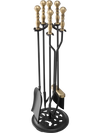 VEVOR Fireplace Tool Set, 5 PCS Fire Tool Set and Holder with Five-Prong Stand, Tongs, Ash Shovel, Brush, Fire Place Poker, Wrought Iron Fireplace Accessories for Indoor/Outdoor, Black & Brass