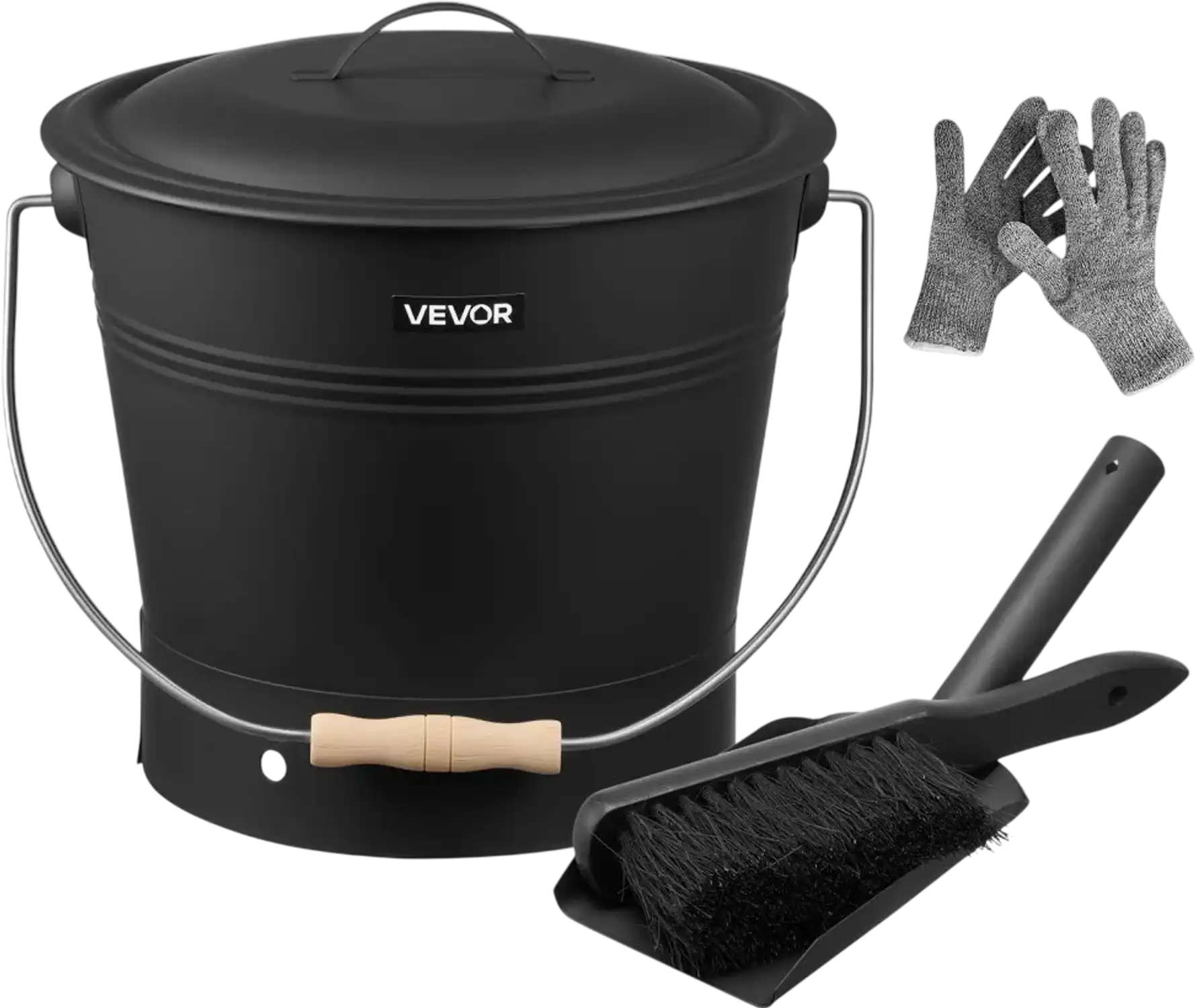 Vevor Ash Bucket 2.6 Gal Fireplace Cleaning Set with Lid, Shovel, Broom & Gloves New