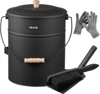 VEVOR Ash Bucket, 4 PCS with Lid, Shovel, Broom and Gloves, Metal Fireplace Charcoal Bucket and Ash Can, 4 GAL Large Capacity for Fireplace, Fire Pits, Wood Burning Stoves, Indoor and Outdoor