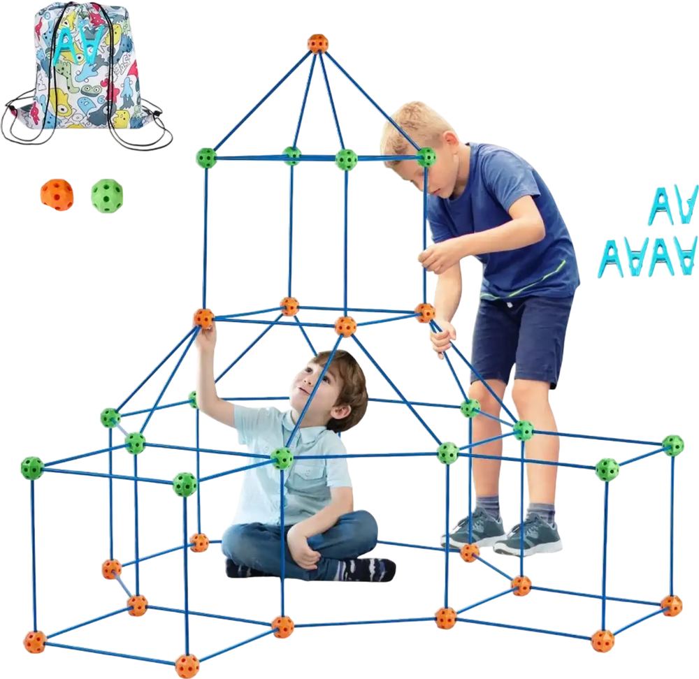 VEVOR Fort Building Kit for Kids, 120PCS STEM Building Toys, Educational Gift for 4 5 6 7 8+ Year Old Boys & Girls, Indoor Outdoor Play Tent Builder Set Construction Toys with 80 Rods and 40 Balls