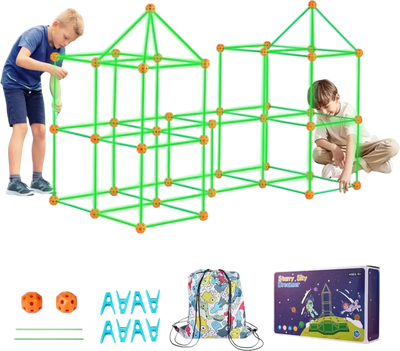 VEVOR Fort Building Kit for Kids, 140PCS Glow in The Dark STEM Building Toys, Educational Gift for 4 5 6 7 8+ Year Old Boys & Girls Indoor Outdoor Play Tent Construction Toys with 96 Rods and 44 Balls