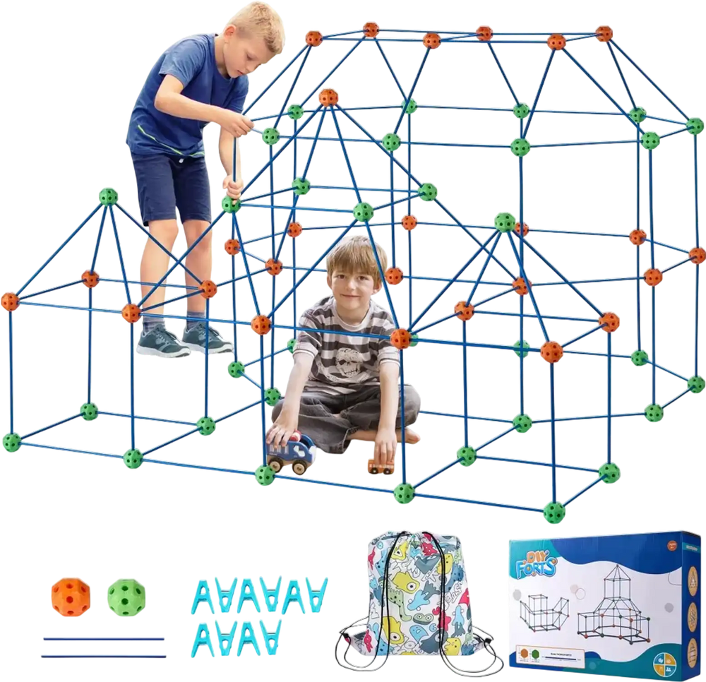VEVOR Fort Building Kit for Kids, 180PCS STEM Building Toys, Educational Gift for 4 5 6 7 8+ Year Old Boys & Girls, Indoor Outdoor Play Tent Builder Set Construction Toys with 120 Rods and 60 Balls