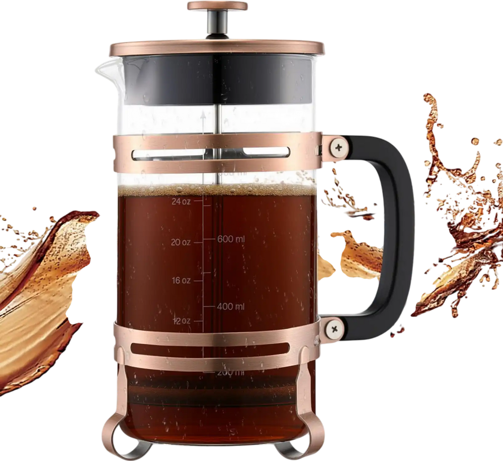 VEVOR French Press Coffee Maker, 34 Ounce 1 Liter Borosilicate Glass Coffee Press Tea Maker with Stainless Steel Filter, Large Glass French Presses Cold Brew for Camping Travel Home Kitchen, Copper