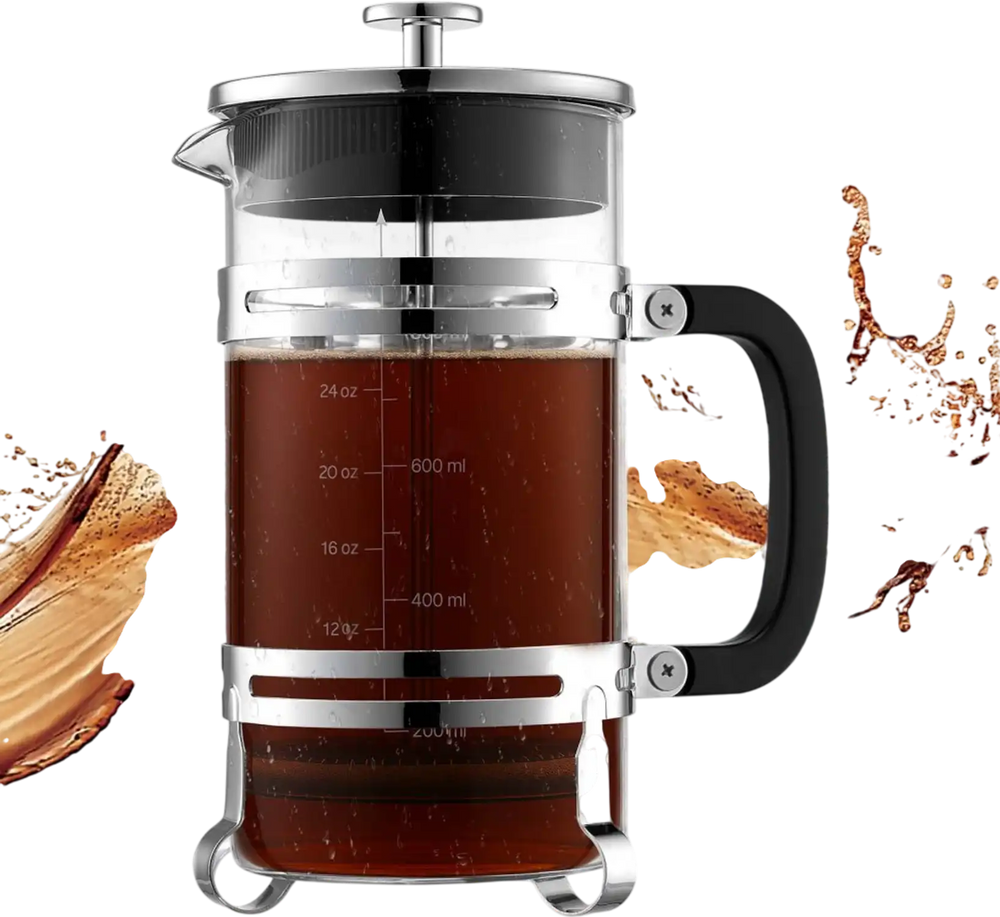 VEVOR French Press Coffee Maker, 34 Ounce 1 Liter Borosilicate Glass Coffee Press Tea Maker with Stainless Steel Filter, Large Glass French Presses Cold Brew for Camping Travel Home Kitchen, Silver