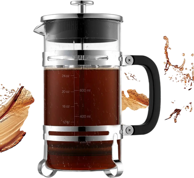 Vevor French Press Coffee Maker 34 oz Borosilicate Glass Silver New