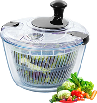 VEVOR Glass Salad Spinner, 4.75Qt, One-handed Easy Press Large Vegetable Dryer Washer, Lettuce Cleaner and Dryer with High Borosilicate Glass Bowl Lid, for Greens, Herbs, Berries, Fruits, No BPA