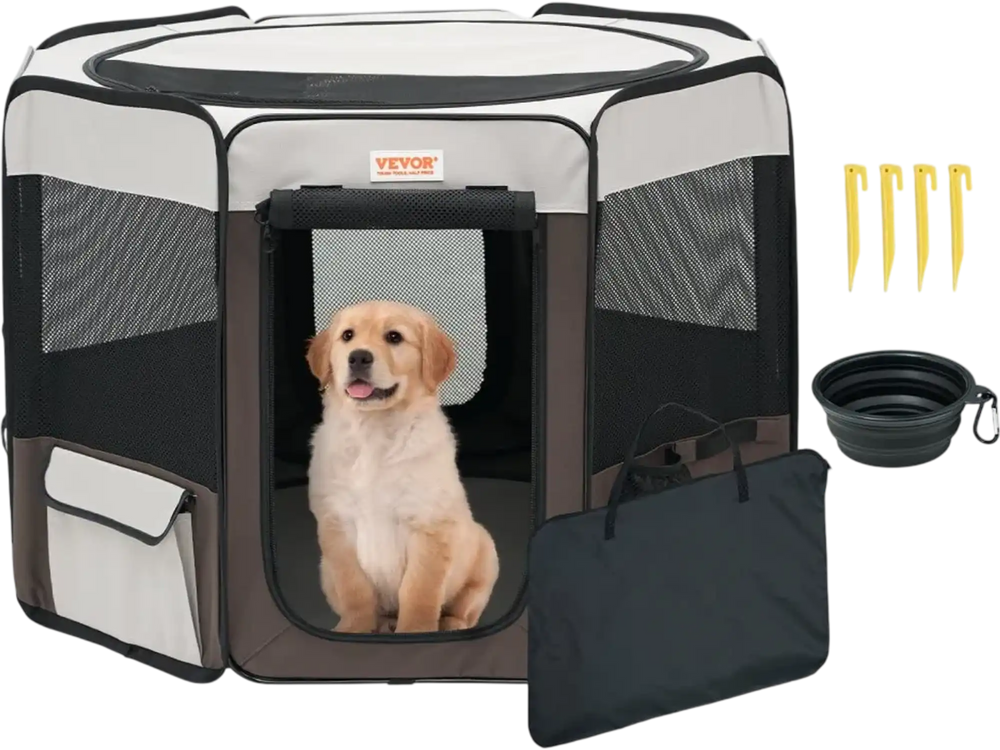 VEVOR Foldable Pet Playpen, 36 inch Portable Dog Playpen, Crate Kennel for Puppy, Dog, Cat, Premium Waterproof 600D Oxford Cloth, Removable Zipper, for Indoor Outdoor Travel Camping Use (Octagon, M)