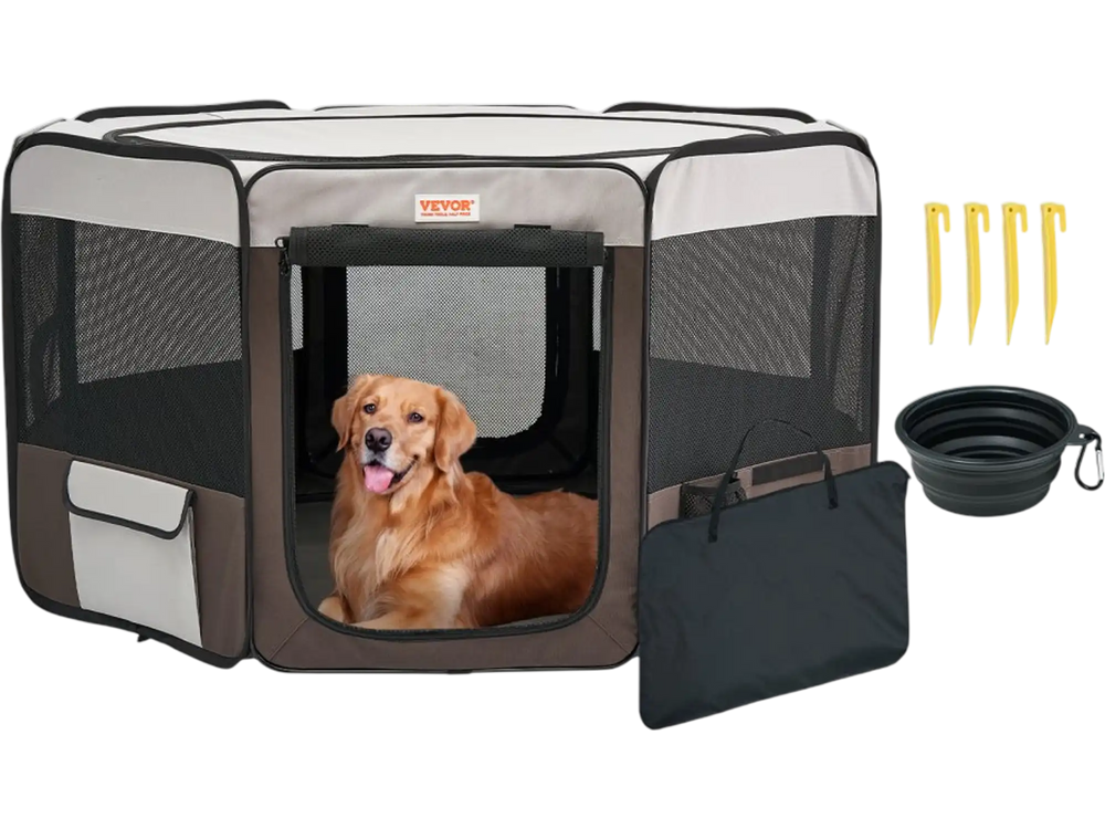 VEVOR Foldable Pet Playpen, 46 inch Portable Dog Playpen, Crate Kennel for Puppy, Dog, Cat, Premium Waterproof 600D Oxford Cloth, Removable Zipper, for Indoor Outdoor Travel Camping Use (Octagon, L)