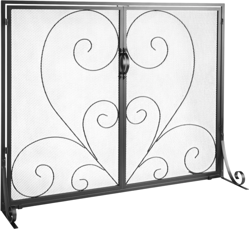 VEVOR Fireplace Screen 1 Panel with Door, Sturdy Iron Mesh Fireplace Screen, 39"(L) x31.6"(H) Spark Guard Cover, Simple Installation, Free Standing Fire Fence Grate for Living Room Home Decor Vintage