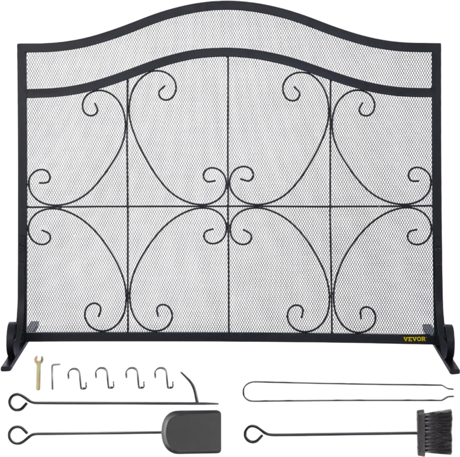 Vevor Fireplace Screen Heavy Duty Iron Freestanding Spark Guard with Accessories Black New