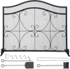 VEVOR Fireplace Screen, 38 x 26.5 Inch,Heavy Duty Iron Freestanding Spark Guard with Support, Metal Mesh Craft, Broom Tong Shovel Poker Included for Fireplace Decoration & Protection, Black