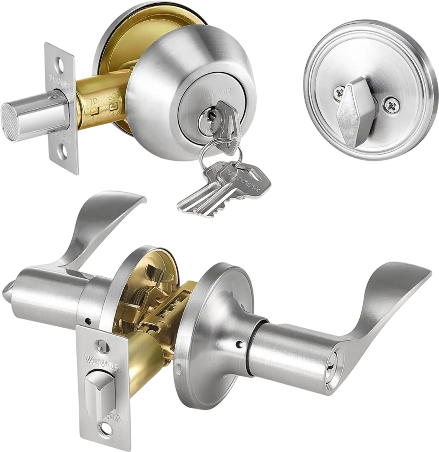 Vevor Door Lock Set Keyed Alike Satin Nickel Entry Lever and Deadbolt 5-Pack New