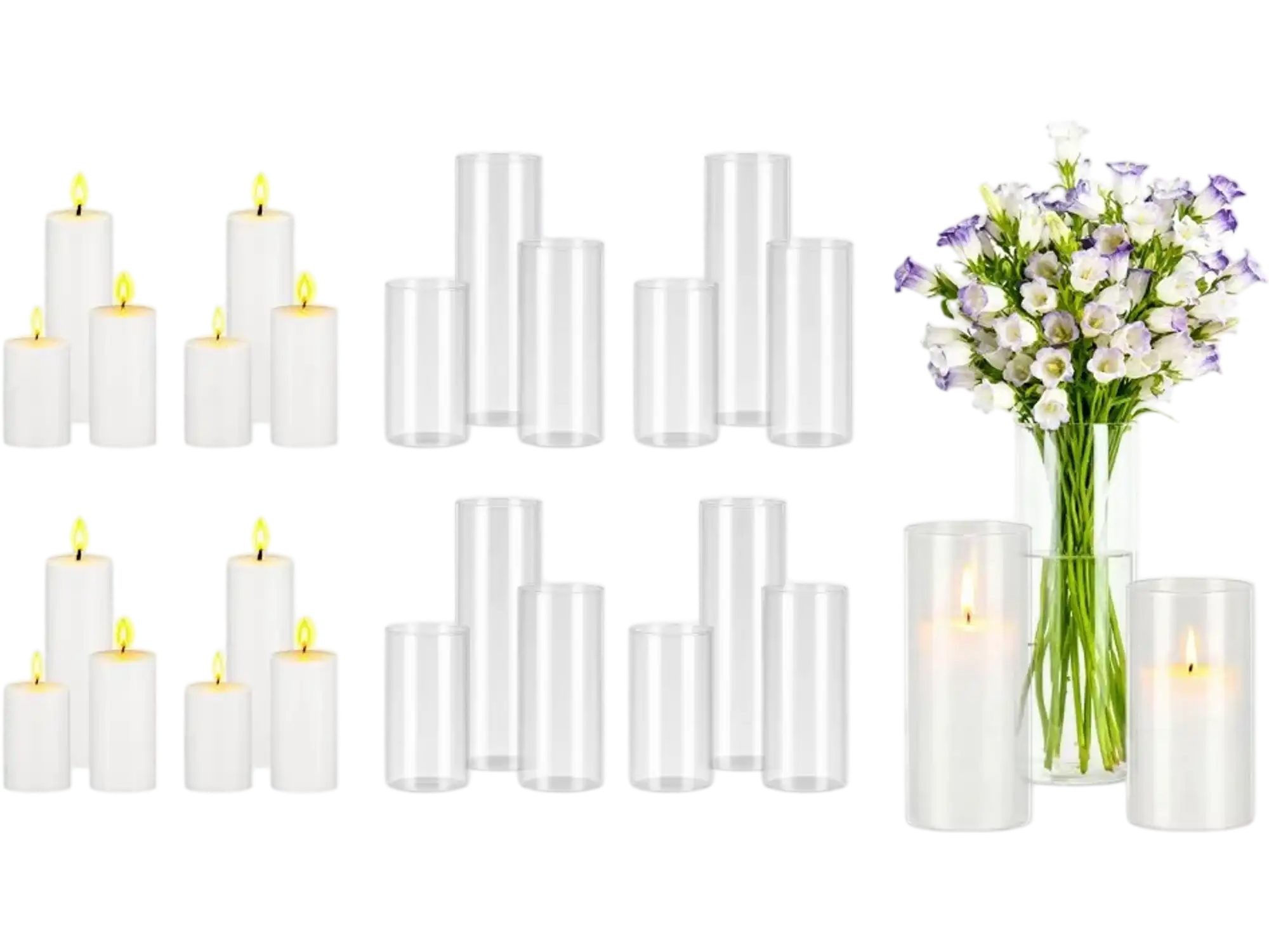 Vevor Vase Set Pillar Candles and Glass Vases 24 Pcs Clear Cylinder Hurricane Candle Holders New