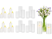 VEVOR Pillar Candles and Glass Vases Set 24 Pcs, Clear Cylinder Hurricane Candle Holders for Wedding Centerpieces, Tall Vase for Table Decor, Wedding Party, Thanksgiving,White (2.56