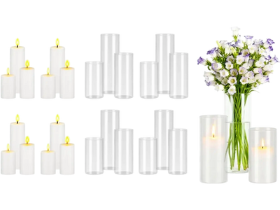 Vevor Vase Set Pillar Candles and Glass Vases 24 Pcs Clear Cylinder Hurricane Candle Holders New