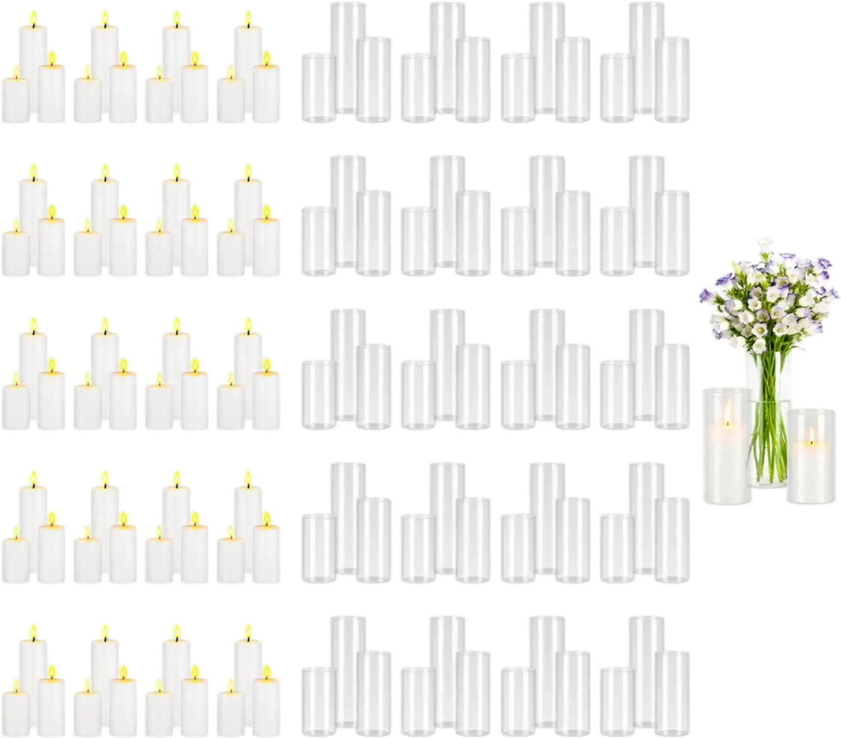 Vevor Vase Pillar Candles and Glass Vases Set 120 Pcs New