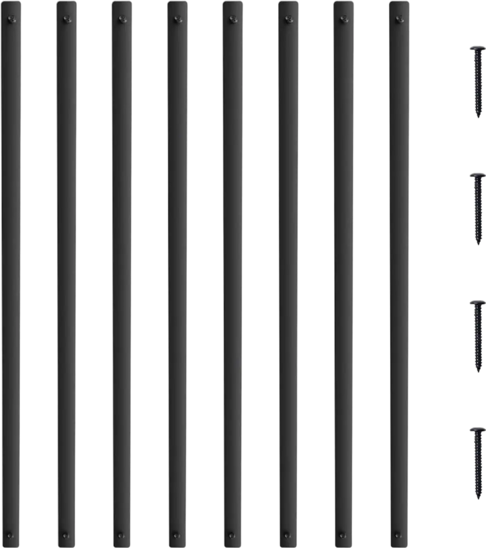 VEVOR Staircase Metal Balusters, 29.5'' x 1'' Flat Aluminum Alloy Decorative Banister Spindles, 51 Pack Deck Baluster with Screws, Classic Hollow Deck Railing Satin Black Powder Coated for Porch