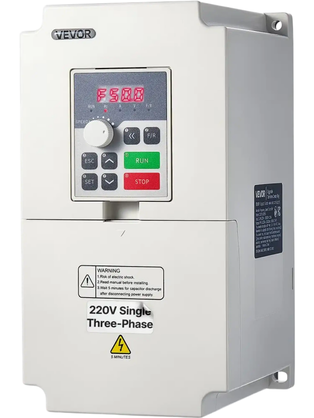 VEVOR 7.5HP 5.5KW 25A VFD, Single/3-Phase 220V Input to 3-Phase 220V Output, 0–2000Hz Variable Frequency Drive, Built-in PID for Constant Pressure Water Supply, Precision Motor Speed Control