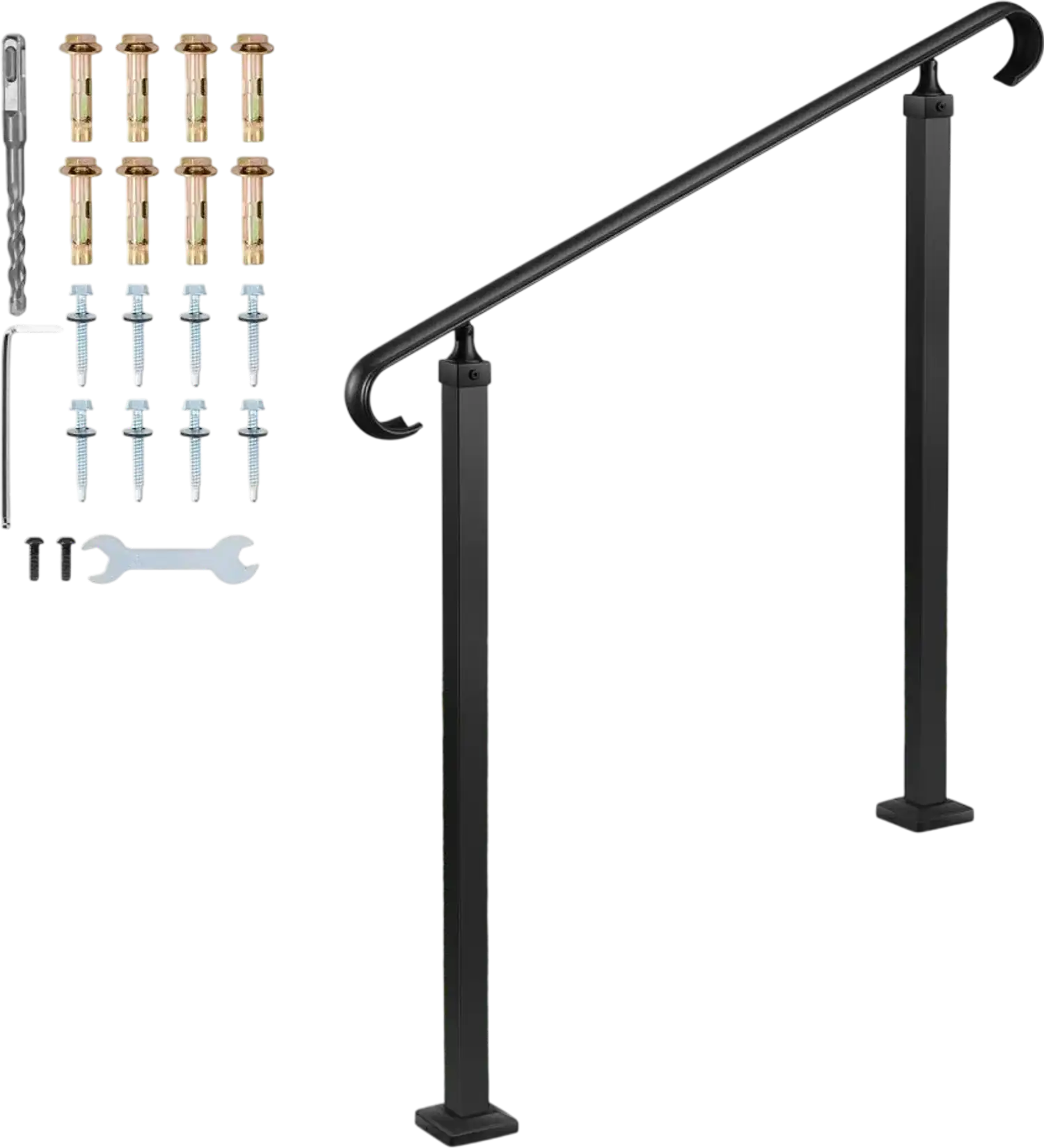 Vevor Handrail Outdoor Steps Adjustable 2-3 Step Carbon Steel Matte Black New