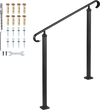 VEVOR Handrails for Outdoor Steps, 2-3 Step Adjustable Height, Carbon Steel Transitional Handrail with Installation Kit, Exterior Hand Railing for Steps, Concrete or Wooden Stairs, Porch, Matte Black