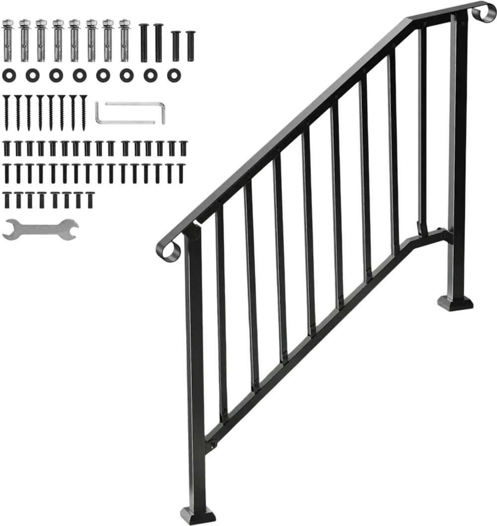 VEVOR Handrails for Outdoor Steps, 3-4 Step Stair Hand Rail Kit, Transitional Iron Railings with Installation Kit, Stair Rails for Seniors, Concrete Steps & Porch & Deck, Black Retro Arch