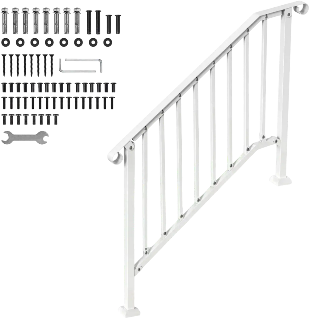 VEVOR Handrails for Outdoor Steps, 3-4 Step Stair Hand Rail Kit, Transitional Carbon Steel Railings with Installation Kit, Stair Rails for Seniors, Concrete Steps & Porch & Deck, White Retro Arch