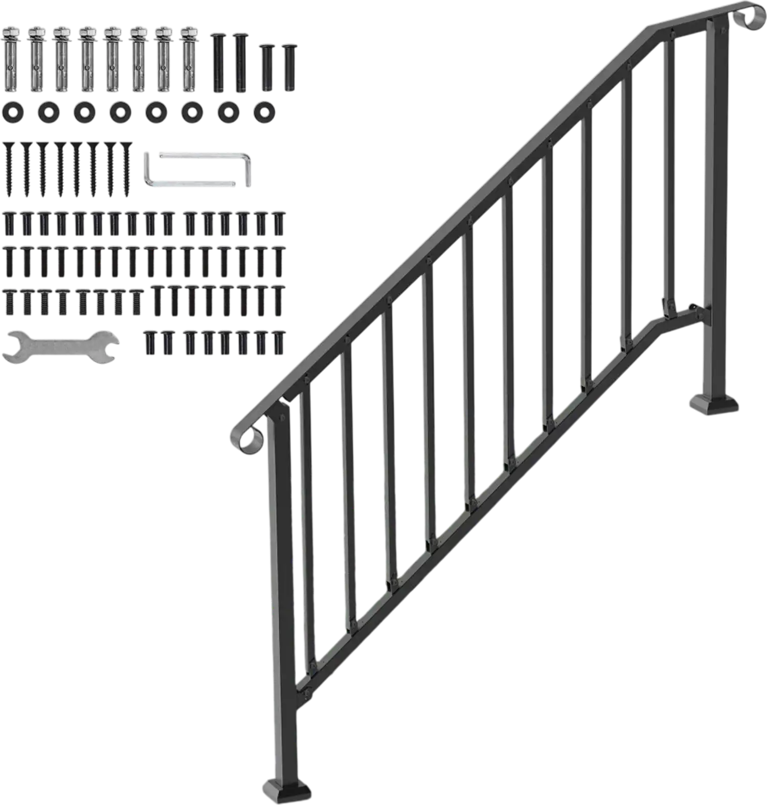 Vevor Handrail Outdoor Steps 5 Step Stair Rail Kit Black Retro Arch New